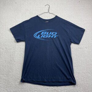 Vintage Y2K Bud Light Graphic T Shirt Beer Promo Tee Navy Blue Men Read